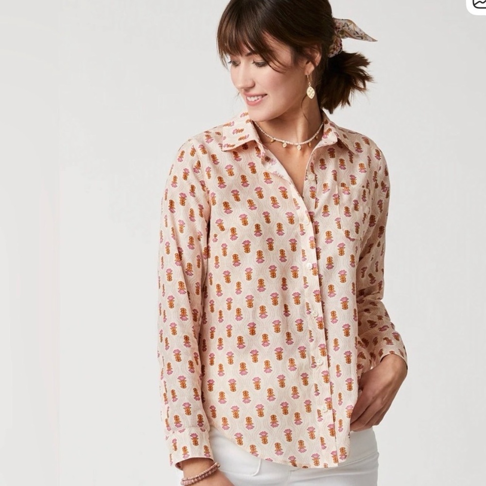 Spartina 449 Pink and Orange Patterned Lois Button-Down Top